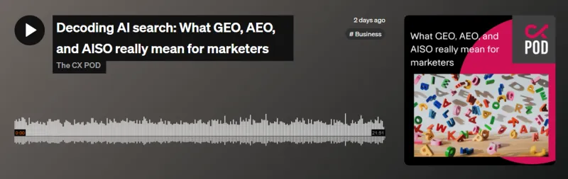 Audio player of CX pod episode - Decoding AI search